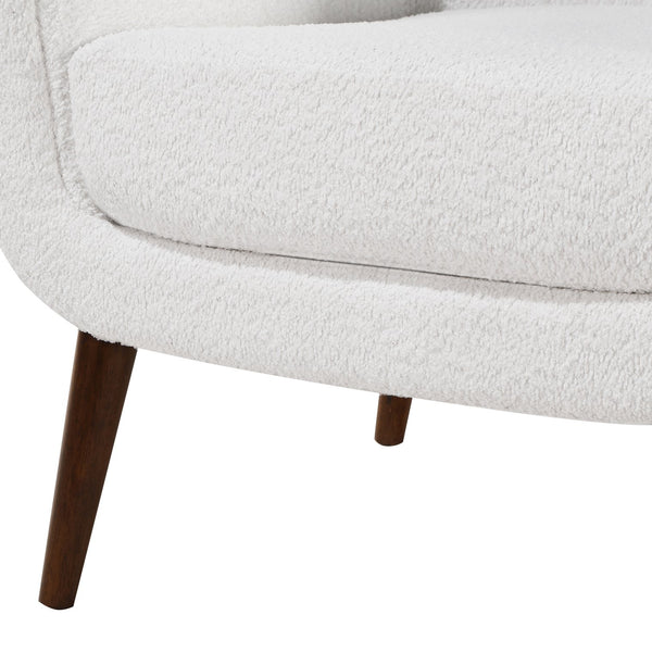 English Elm Prince Mid-Century Boucle Arm Chair White — Vintage Italian-Inspired Curved Accent Seat with Solid Wood Legs, Foam-Coil Comfort (31x31x29) B050P229961