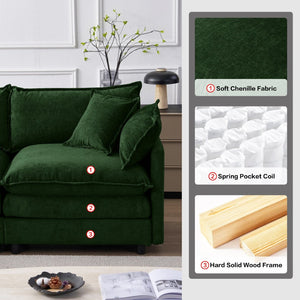 English Elm 105" L-shaped Chenille Sectional with Ottoman Pocket Spring Living Room Sofa Green W1097S00230