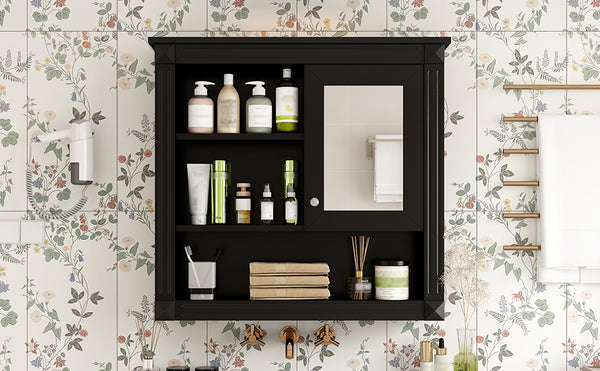 English Elm 32'' Bathroom Wall Cabinet Mirror — 32-inch Wall-Mounted Medicine Cabinet with Adjustable Shelves for Streamlined Bathroom Storage and Stylish Organization Black N710P254922B