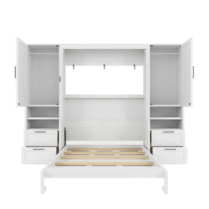 English Elm Full Size Murphy Wall Bed with Wardrobe Drawers and Shelves for Studio Spaces LP000908AAK-1