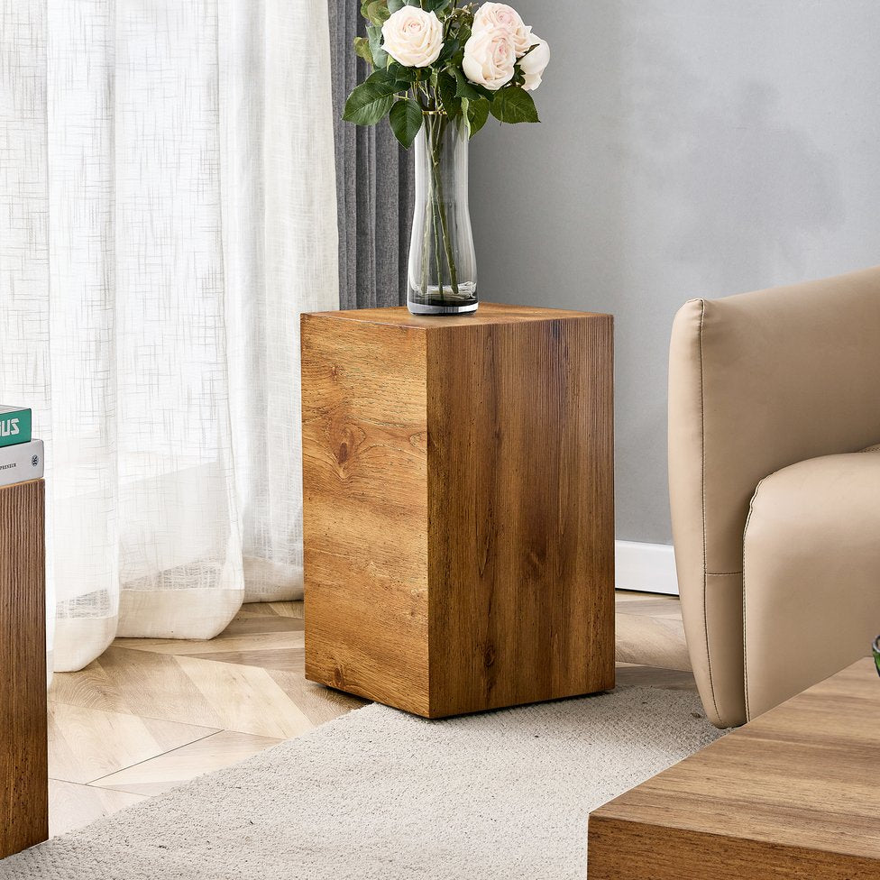 English Elm Elevate Modern Wood-Textured MDF Side Table, 11.8"x11.8"x19.6", No-Assembly, Versatile Accent Table W1151P242266