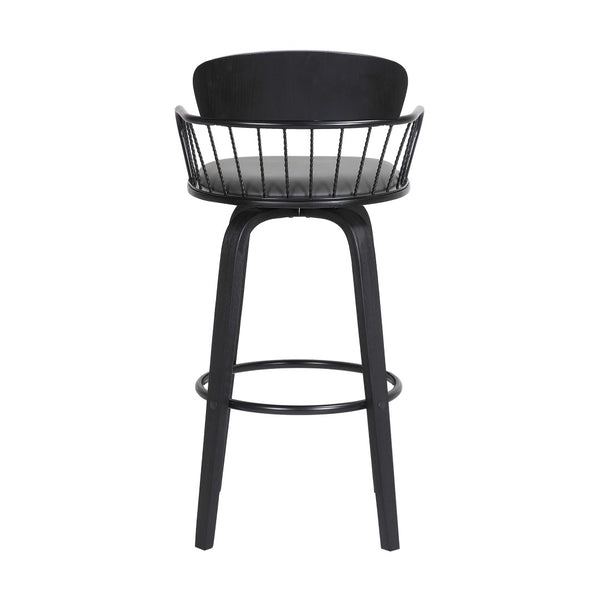 English Elm Willow Swivel Barstool Gray Faux Leather Seat Matte Black Wood Frame Kitchen Island B2736P464839