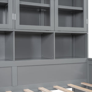 English Elm Twin Size Wooden Daybed With Stylish Glass Cabinets, Led Lighting & Open Shelves For Modern Spaces N820S00050E-GIGA