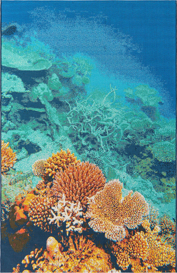 Unique Loom Outdoor Coastal Ariel Machine Made Border Rug Multi, Ivory/Navy Blue/Red/Turquoise/Orange/Brown/Blue 5' 3" x 8' 0"