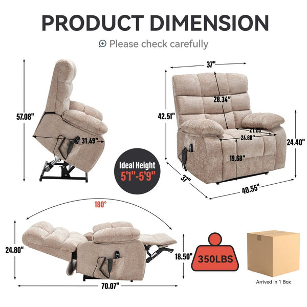 English Elm Lift Power Recliner Chenille Chair Dual Motor Massage Heat 350 Lb Capacity Living Room Beige W3224P288641