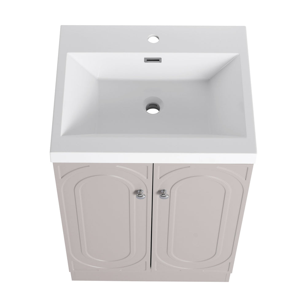 English Elm 24" Freestanding Bathroom Vanity with White Resin Sink, Soft-Close Doors, Adjustable Shelf, Durable Plywood Finish khaki W999S00334
