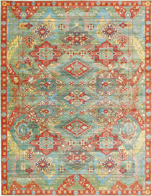 Unique Loom Austin Cavatina Machine Made Border Rug Green, Burgundy/Gray/Light Blue/Peach/Puce/Yellow 9' 0" x 12' 2"