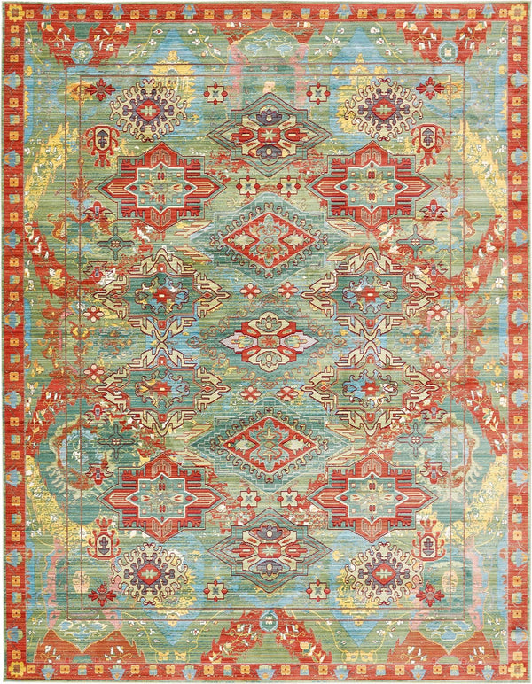 Unique Loom Austin Cavatina Machine Made Border Rug Green, Burgundy/Gray/Light Blue/Peach/Puce/Yellow 9' 0" x 12' 2"