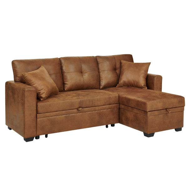 English Elm Sleeper Sectional with Pull Out Bed Storage Chaise Tufted L Shaped Living Room Sofa W5568S00006