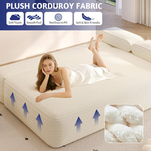 English Elm 78.7" Frameless Convertible Corduroy Sofa Sleeper Queen Bed for Compact Living Spaces Beige W3219P427161