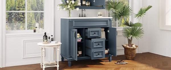English Elm 36'' Modern Bathroom Vanity With Black Ceramic Sink, Soft-Closing Doors & Drawers, Stylish Storage N710P230231C