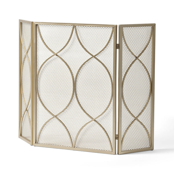 English Elm Christopher Knight Home® - FIRE Gold Iron Fireplace Screen 32.5x24.75 Inch Decorative Heat-Resistant Protective Cover, Elegant 65182.00GLD