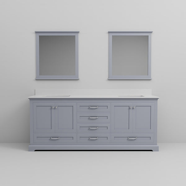 English Elm Dark Grey Double Bath Vanity With White Quartz Top & Mirrors - Stylish Storage For Modern Bathrooms B2731S00817