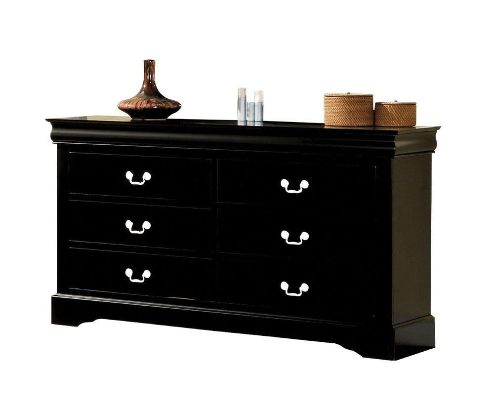 English Elm Louis Philippe Six Drawer Dresser with Nickel Hardware and Lacquered Finish Black B2726P257340