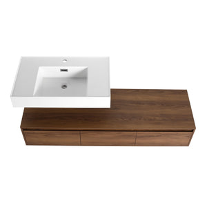 English Elm 60 Inch Wall-Mounted Bathroom Vanity With Resin Sink, Soft-Close Drawers & Floating Design Charm W999S00258