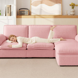 English Elm Cloud Sectional Sofa with Movable Chaise Soft Chenille Upholstery for Modern Living Rooms Pink W1359S00063