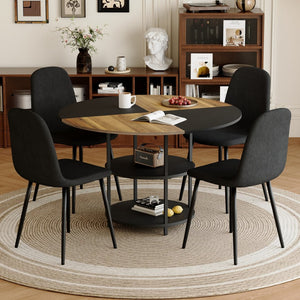 English Elm Table and Chair Set 47 Inch Round Mdf Spliced Top with Dual Tier Storage 4 Seats Black,Wood W1151S03334