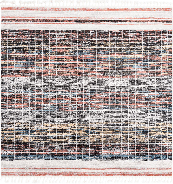 Unique Loom Aramis Oliver Machine Made Tribal Rug Multi, Black/Ivory/Rust Red/Light Blue/Light Brown/Beige 7' 10" x 7' 10"