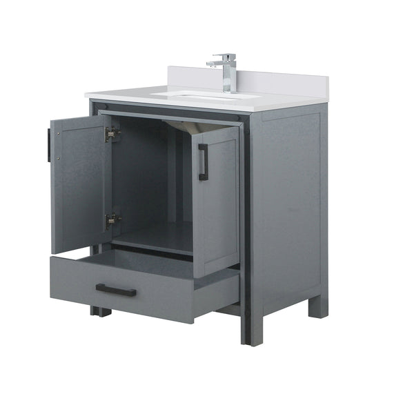 English Elm Dark Grey Bath Vanity With White Quartz Top & Faucet Set - Modern Design For Compact Spaces B2731P260591
