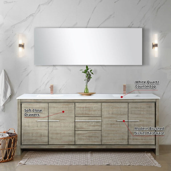 English Elm Rustic Acacia Double Vanity 80" With White Quartz Top, Rose Gold Faucet & 70" Mirror For Luxury Bath B2731S01694-GIGA