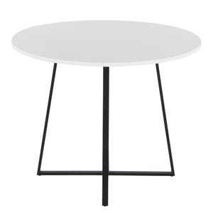 English Elm Cosmo Contemporary Round Dining Table: Stylish Black Metal Base & White Mdf Top For Modern Homes B202S01117