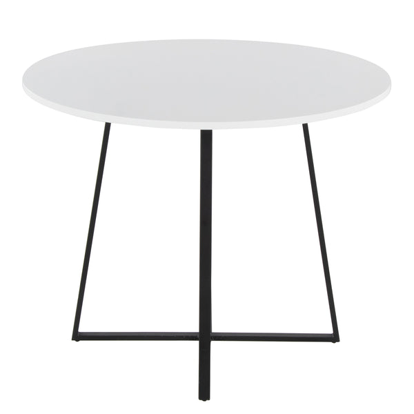 English Elm Cosmo Contemporary Round Dining Table: Stylish Black Metal Base & White Mdf Top For Modern Homes B202S01117