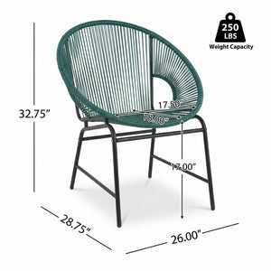 English Elm Nusa Outdoor Pe Rattan Patio Chairs with Iron Frame Airy Oval Weave Set of 2 Teal N775P422987T