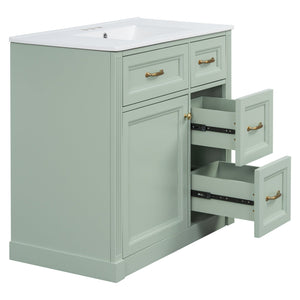 English Elm 36 Inch Bathroom Vanity With Ceramic Sink, Soft-Close Drawers, And Adjustable Storage For Modern Elegance N725P336549F