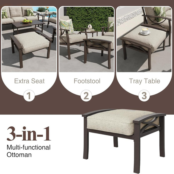 English Elm Set of 2 Outdoor Steel Ottomans with Water Repellent Cushions for Patio or Deck Light Khaki+Beige B082P455155