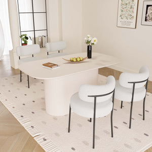 English Elm 63" Modern-Medieval Cream Mdf Dining Table Set With 4 Cushioned Chairs - Stylish & Versatile Design W2189S00707