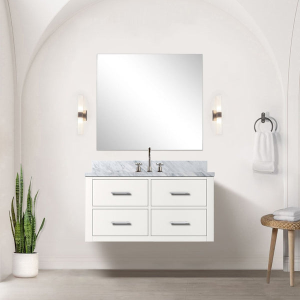 English Elm White Midcentury Single Sink Bath Vanity - Stylish 36-Inch Wall-Hung Design With Storage & Ease B2731P257984-GIGA