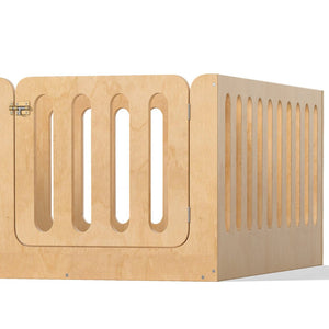 English Elm Twin Solid Pine Montessori Floor Bed with House Frame Door and Safety Fence Natural W5305P420636