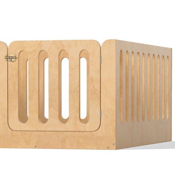 English Elm Twin Solid Pine Montessori Floor Bed with House Frame Door and Safety Fence Natural W5305P420636