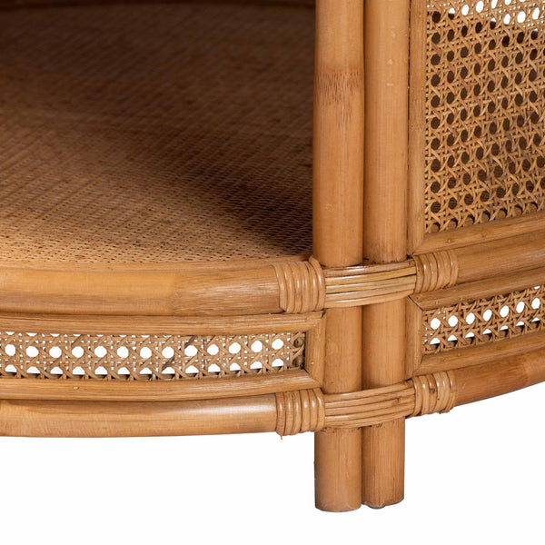 English Elm Modern Rattan Round Coffee Table with Open Weave Frame and Lower Shelf for Living Rooms B2750P467693