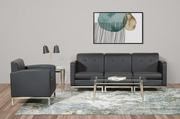 OSP Home Furnishings Brooklyn Tempered Glass Coffee Table with Brushed Nickel Frame for Modern Living Rooms MG1242S-NB