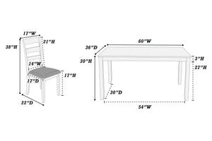 English Elm Rustic Solid Wood 7pc Dining Set 60" Table with Ladder-Back Cushioned Chairs & Bench, Charcoal Sand Finish B01146564