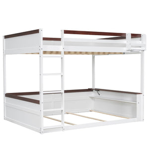 English Elm Queen Size Wooden Bunk Bed With Storage, Led Light, Usb Charging & Shelves For Modern Living Space N7090005006K-GIGA