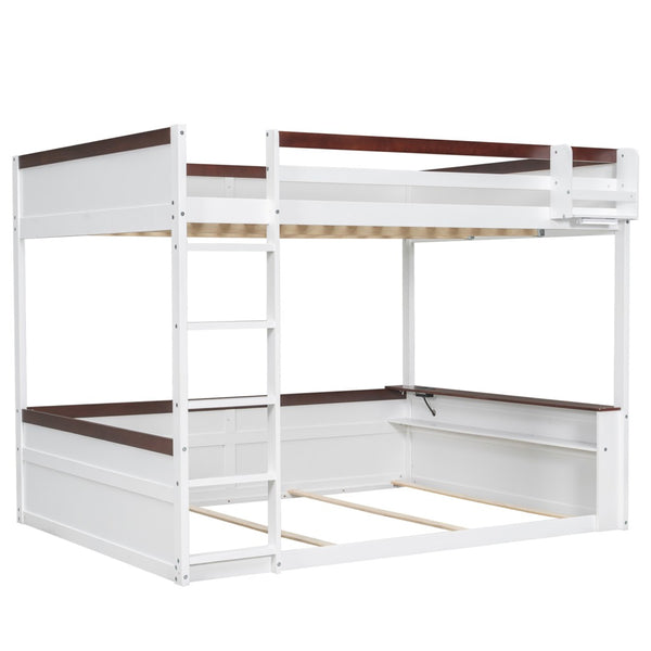 English Elm Queen Size Wooden Bunk Bed With Storage, Led Light, Usb Charging & Shelves For Modern Living Space N7090005006K-GIGA