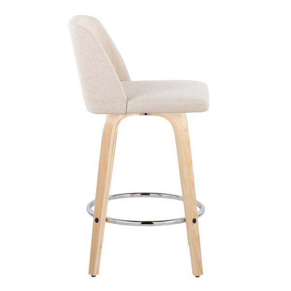English Elm Toriano 26" Swivel Counter Stool Set Of 2 In Natural Wood & Cream Fabric - Modern Comfort For Dining B202S00415-GIGA