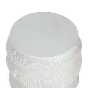 English Elm Antique-style Magnesium Oxide Outdoor Side Table Weathered White Artisan Relief N768P371800W