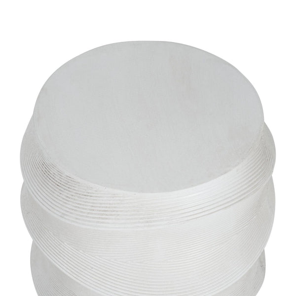English Elm Antique-style Magnesium Oxide Outdoor Side Table Weathered White Artisan Relief N768P371800W