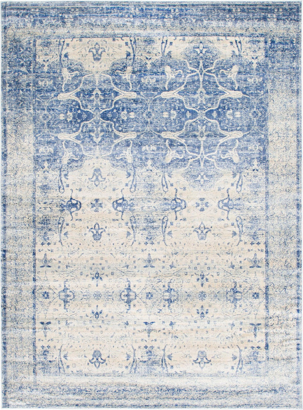 Unique Loom Asheville Barrington Machine Made Border Rug Navy Blue, Beige/Blue/Light Blue 9' 0" x 12' 2"