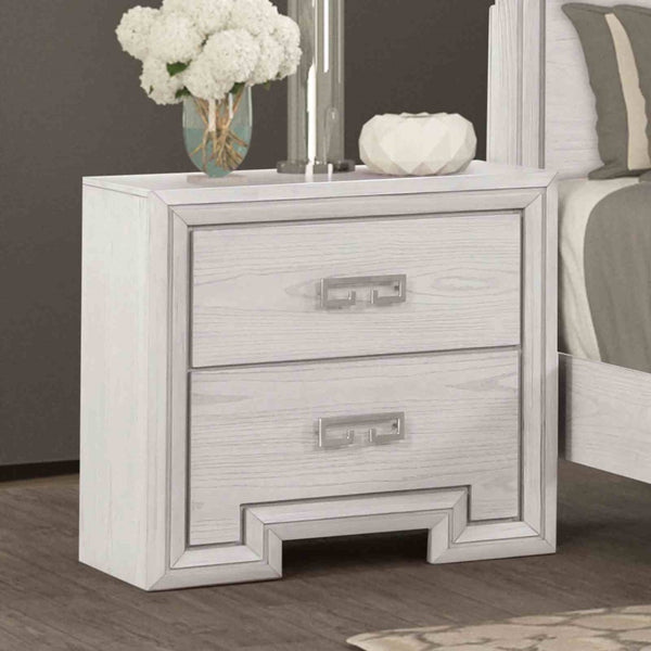 English Elm Transitional Rustic White Nightstand with Usb Charging Dovetail Drawers and Metal Handles B2741P435311