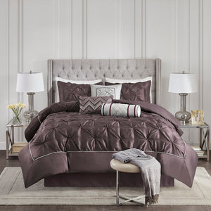 JLA Home Madison Park - 7 Tufted Comforter Set with Textured Pieced Design, Soft Durable Polyester, Easy-Care Elegance Plum MP10-659
