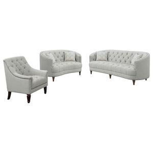 English Elm Veronica Elegant 3-Piece Grey Upholstery Living Room Set with Tufting, Nailhead Trim & Curved Arms B062S01159