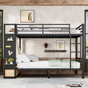English Elm Queen Over Queen Metal Bunk Bed With Storage Shelves & Drawers - Stylish Space-Saving Solution For Teens W1580S00235-GIGA