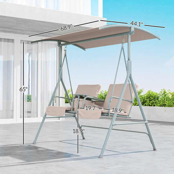 English Elm Outdoor Freestanding Canopy Swing Seat for Two with Mesh Cushions and Steel Frame T3971P418169