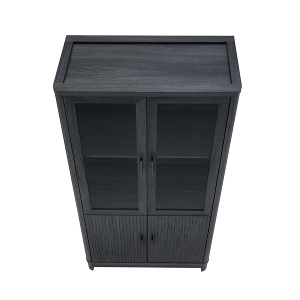 English Elm Jodie Elegant 31" Bookcase Cabinet with 6 Adjustable Shelves, Glass Display Doors & Metal Handles Charcoal grey B365P397894