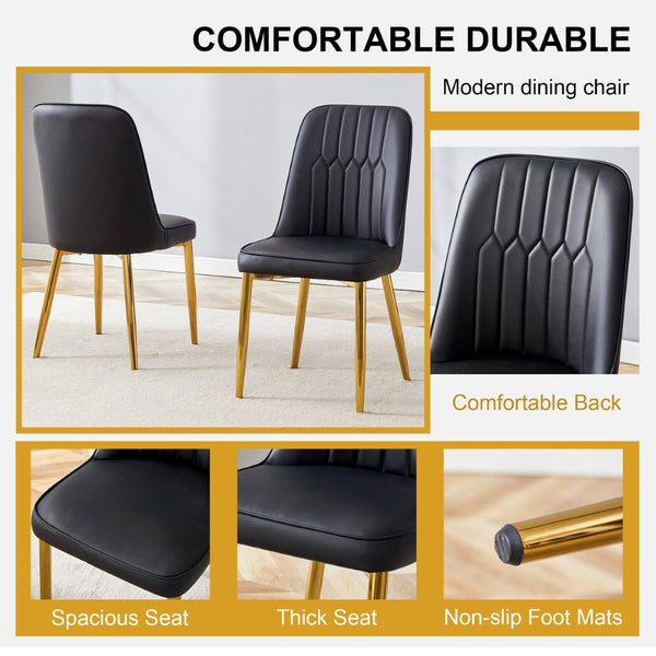 English Elm 8 Black Pu Upholstered Dining Chairs with Gold Legs Ergonomic Curved Backrest W1151S03045