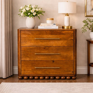 English Elm Solid Wood Handcrafted Three Drawer Chest Compact Bedroom Storage Clean Finish B182P490942